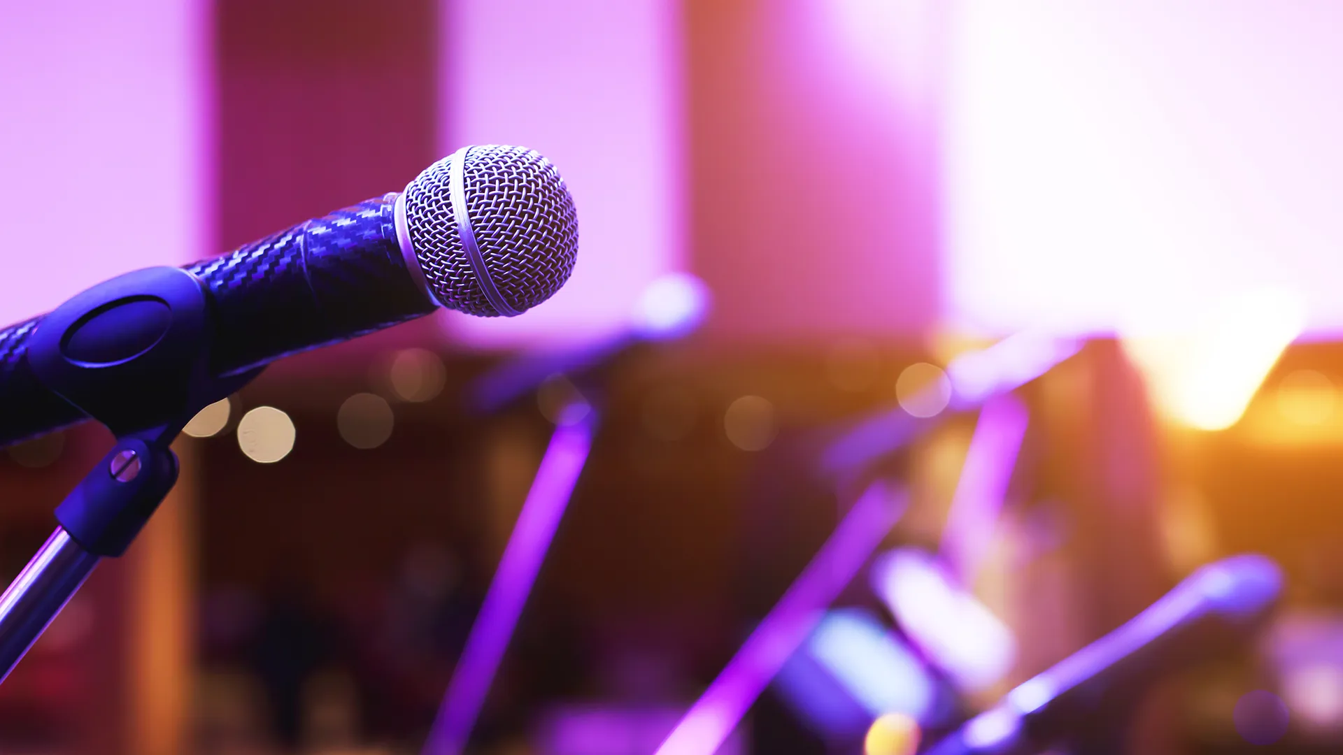 Eine Nahaufnahme eines Gesangsmikrofon.