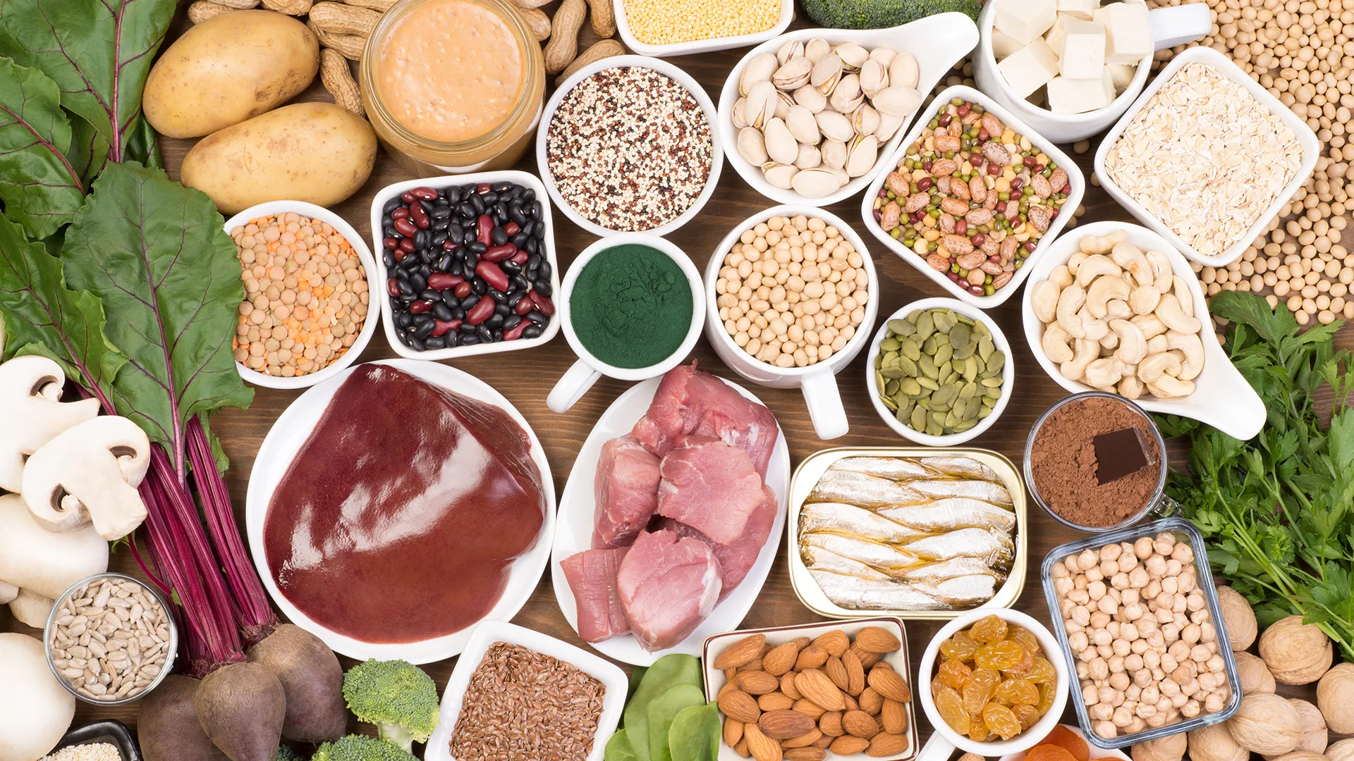 Verschiedene Produkte mit einem hohen Eisenanteil.